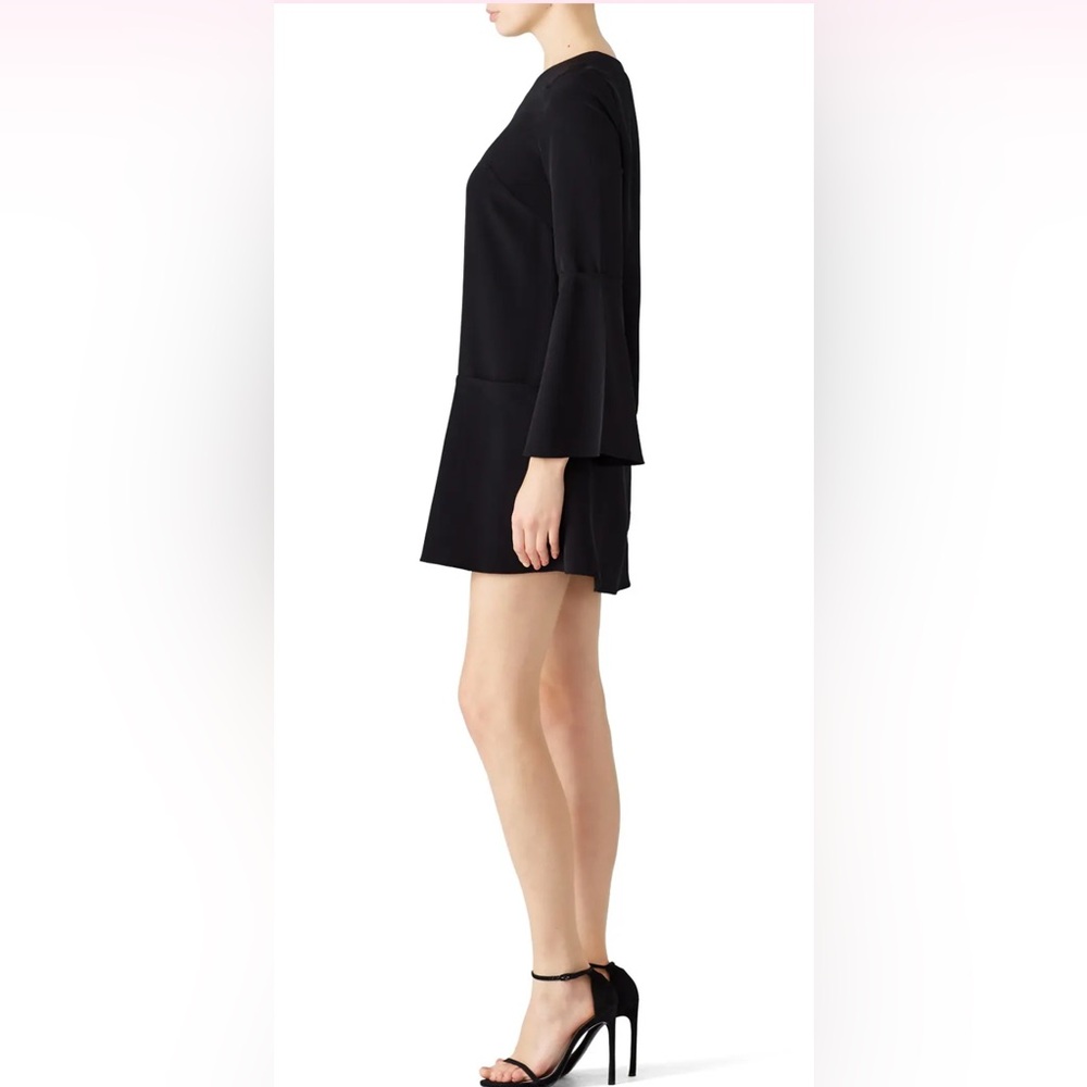 Tibi Silk Drop Waist Mini Dress Black Long Sleeve Shift Size 4 Natural Fiber LBD - Picture 3 of 16
